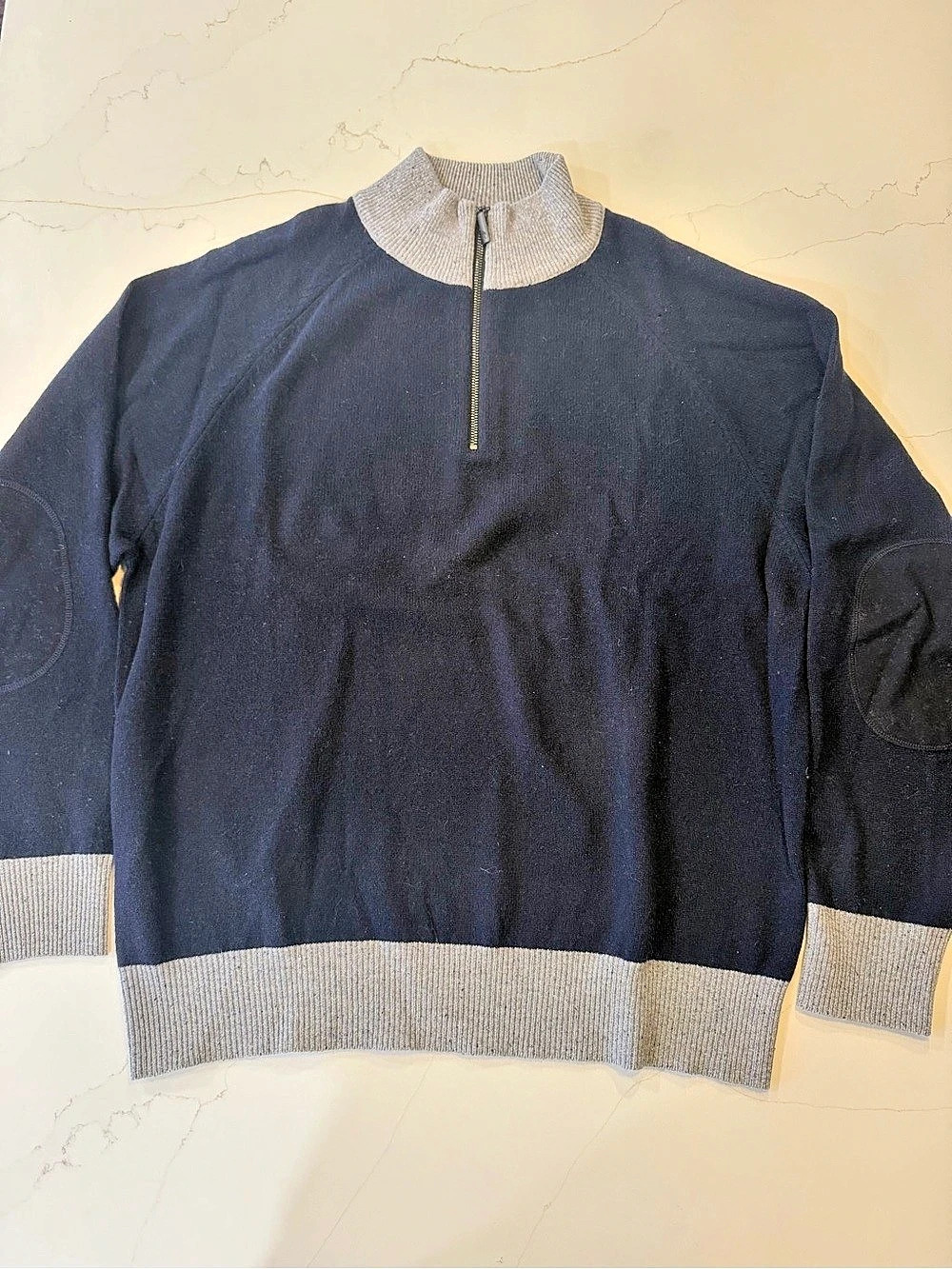 Orvis Men's Wool Quarter-Zip Sweater in Blue & Gray